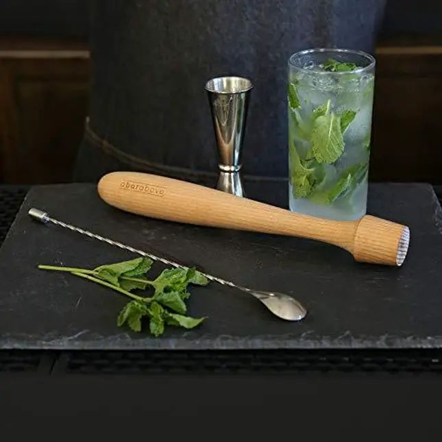 Cocktail Muddler - Ergonomic Hardwood Drink Muddler made from Natural Beech Wood. for Home bars and Professional Bartenders