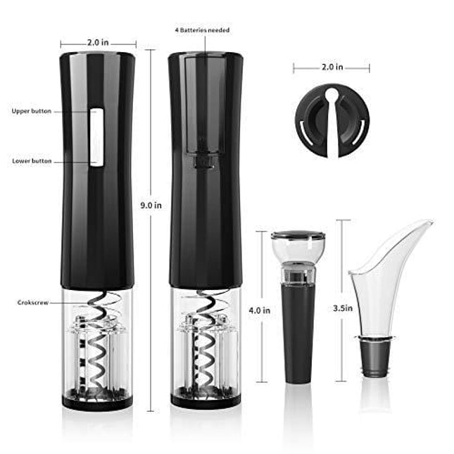 TOPKITCH Electric Wine Opener, Battery-Powered Corkscrew Wine Bottle Opener Automatic Wine Accessories Contains Foil Cutter, Wine Vacuum Pump Stopper, Aerator Pourer Gifts for Wine Lover Home Kitchen