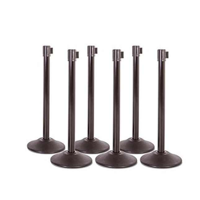 US Weight Heavy Duty Premium Steel Stanchion with Extended 13-Foot Retractable Belt – Black – Six Pack
