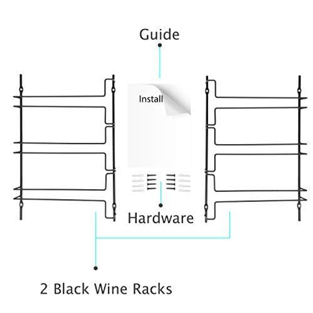 Wallniture Napa Under Cabinet Stemware Rack, 13.5" Wine Glasses Holder, Farmhouse Kitchen Decor, Black Set of 2