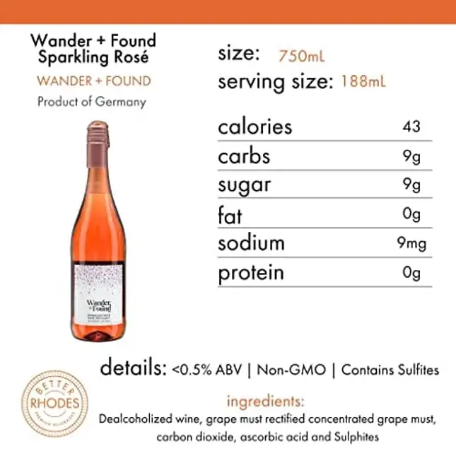 Wander + Found Sparkling Rosé Non Alcoholic Wine | Sparkling Rosé Wine, 750ml