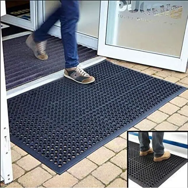 Rubber Floor Mats for Kitchen Anti-Fatigue Mat New Out Door Commercial Heavy Duty Drainage Floor Bath Mat Black 36" x 60" Bar Floor Mat