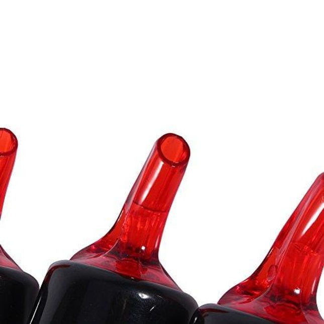 Measure Liquor Pourer, Plastic Measured Liquor Pourer 1 OZ Auto Measuring Shot Chamber Pourer Pour Spout Stopper for Liquor Wine (Red, pack of 12)
