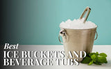 Ice bucket with ice, tongs, and sprig of mint