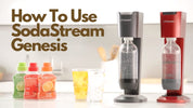 SodaStream Machines, glasses and syrups with text - main pic