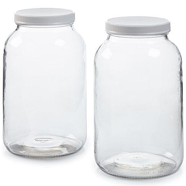 Large Glass Jars with Lid - Wide Mouth 1 Gallon Glass Jar with Lid - Glass Gallon Jar for Kombucha & Sun Tea - Gallon Mason Jars are Large Glass Jars with Lids 1 Gallon for Food Storage - 2 Pack