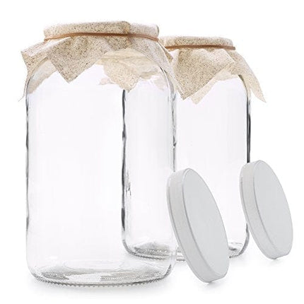 Large Glass Jars with Lid - Wide Mouth 1 Gallon Glass Jar with Lid - Glass Gallon Jar for Kombucha & Sun Tea - Gallon Mason Jars are Large Glass Jars with Lids 1 Gallon for Food Storage - 2 Pack