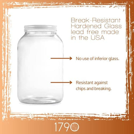 Wide Mouth 1 Gallon Glass Jar with Lid - Glass Gallon Jar for Kombucha & Sun Tea Gallon Mason Jars are Large Glass Jars with Lids 1 Gallon for Food Storage - 4pk Large Jars with Airtight Plastic Lids