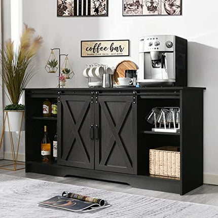 4 EVER WINNER Buffet Cabinet with Storage and Barn Doors, Farmhouse Coffee Bar Cabinet Sideboard Buffet Storage Cabinet for Living Room Dinning Room Kitchen Storage Cabinets, Espresso