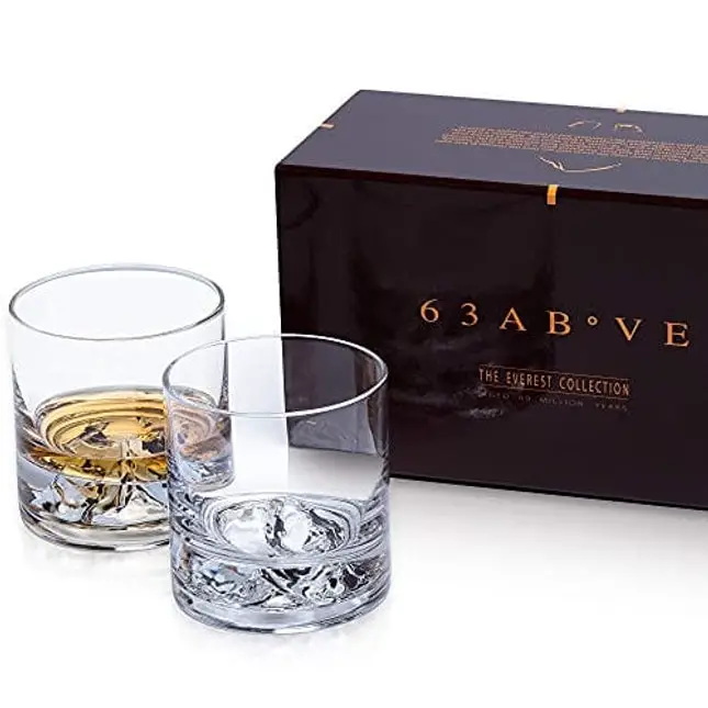 63 Above EVEREST Whiskey Glasses Set of 2. Premium Bourbon Glasses for Scotch and Whisky Lovers - Luxury Whiskey Gift for Men, Husband or Dad.