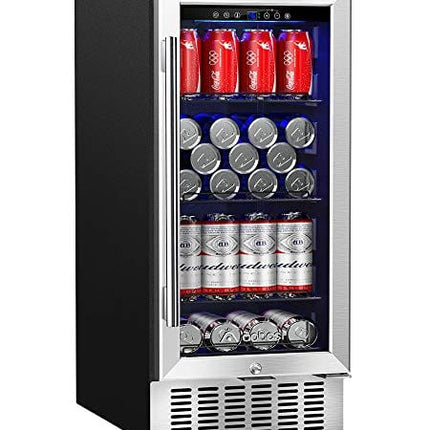 AAOBOSI Beverage Refrigerator 15 Inch 100 Cans Built-in Beverage Cooler with Quiet Operation, Compressor Cooling System, Energy Saving, Adjustable Shelves, Ideal for Beer, Soda, Water or Wine