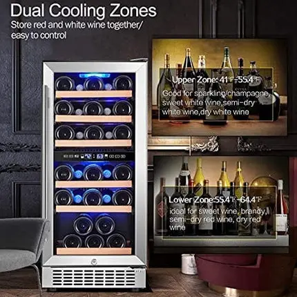 AAOBOSI Wine Cooler Refrigerator 15 inch Dual Zone Wine Fridge for 30 Bottles Built in or Freestanding Compressor Wine Chiller with Temperature Memory | Fog Free, Front Vent, Quick and Quiet Operation
