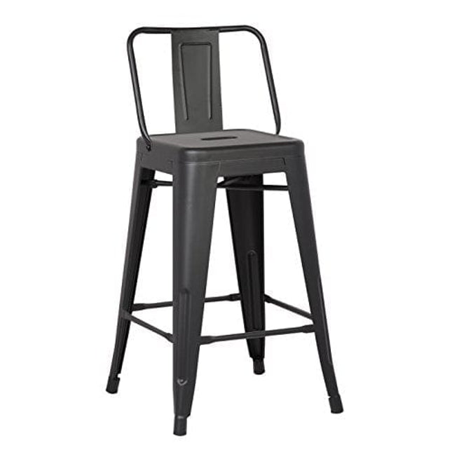 AC Pacific Modern Industrial Metal Bar Stool, Bucket Back and 4 Leg Design Ideal for Kitchen Island or Counter Top, Set of 2, 24" Seat, Matte Black