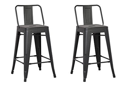 AC Pacific Modern Industrial Metal Bar Stool, Bucket Back and 4 Leg Design Ideal for Kitchen Island or Counter Top, Set of 2, 24" Seat, Matte Black
