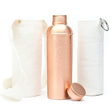 100% Pure Copper Designer Water Bottle (34 OZ/ 1000 ml) w/ Carrying Canvas Bag & Sleeve