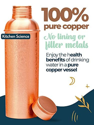 100% Pure Copper Designer Water Bottle (34 OZ/ 1000 ml) w/ Carrying Canvas Bag & Sleeve