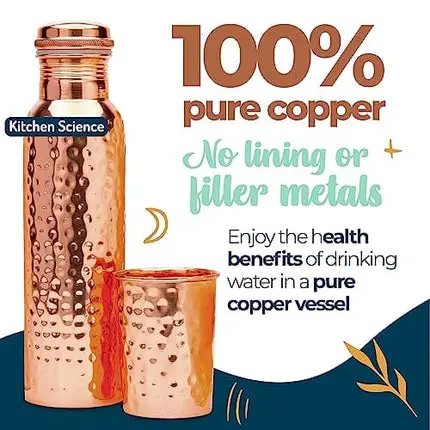 100% Pure Copper Water Bottle (32oz/950ml) w/ Copper Tumbler, Carrying Bag & Deco Sleeve