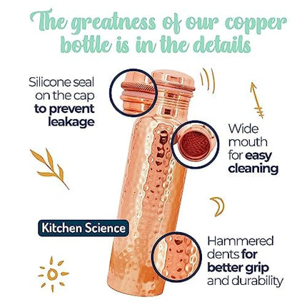 100% Pure Copper Water Bottle (32oz/950ml) w/ Copper Tumbler, Carrying Bag & Deco Sleeve