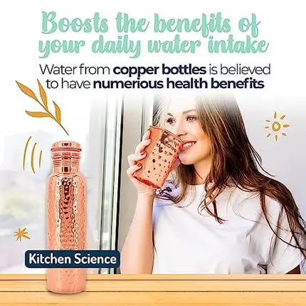 100% Pure Copper Water Bottle (32oz/950ml) w/ Copper Tumbler, Carrying Bag & Deco Sleeve