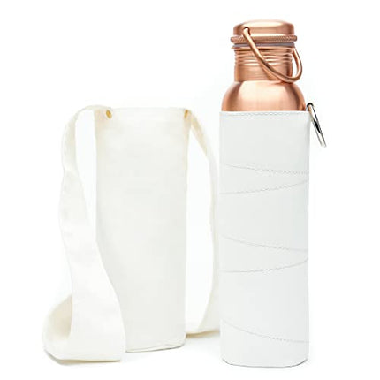 Kitchen Science Authentic Ayurvedic 100% Pure Copper Water Bottle (34 Oz/ 1000ml) w/ Carrying Canvas Bag & Sleeve| Leak-Proof