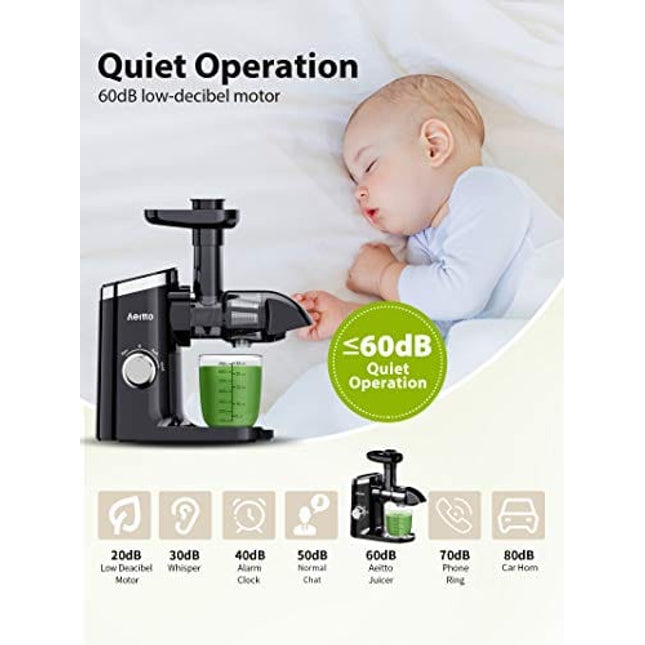 Slow Juicer,Aeitto Celery Juicer Machines,Masticating Juicer,Cold Press Juicer, Juice Extractor with 2-Speed Modes,Reverse Function & Quiet Motor for Vegetables And Fruits,Easy to Clean with Brush