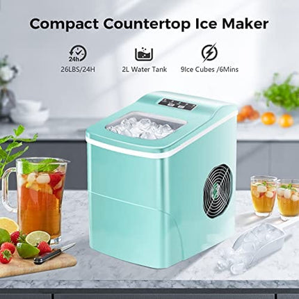 AGLUCKY Portable Countertop Ice Maker,9 Cubes Ready in 6-8 Minutes,Comact Ice Maker Machine with Scoop and Basket