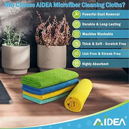 AIDEA Microfiber Cleaning Cloths-12Pack, All-Purpose Soft Absorbent Car Cleaning Cloth, Lint Free - Streak Free Wash Cloth for House, Kitchen, Car, Window, Gifts(12in.x 12in.)