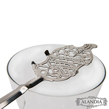 ALANDIA Absinthe Spoon Feuilles | Stainless Steel | 19th Century Replica | + Ritual Card