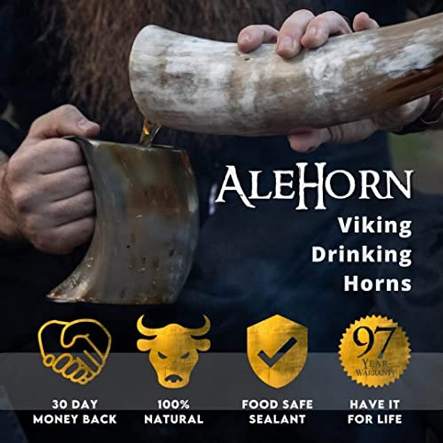 AleHorn Viking Mug, Shot Glass and Bottle Opener Bundle | Father's Day Gift Ideas - Viking Drinking Horn for Beer, Ale or Mead - 16 oz