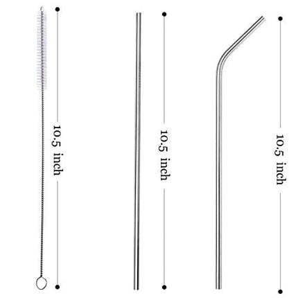 ALINK 8-Pack Stainless Steel Straws, 10.5” Long Reusable Replacement Metal Straws for 20 30 OZ Yeti Tumbler, RTIC, Tervis, Mason Jar, With 8 Silicone Tips, 2 Cleaning Brush and 1 Carrying Case