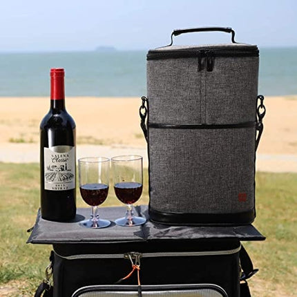 ALLCAMP 2 Bottle Wine Tote Carrier - Insulated Portable Padded Canvas Wine Bag for Travel, BYOB Restaurant, Wine Tasting, Party, Great Christmas Day Gift for Wine Lover，Gray