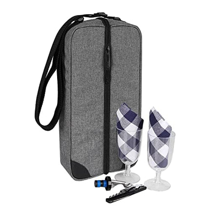 ALLCAMP Wine tote Bag with Cooler Compartment，Picnic Set Carrying Two sets of tableware（Gray）