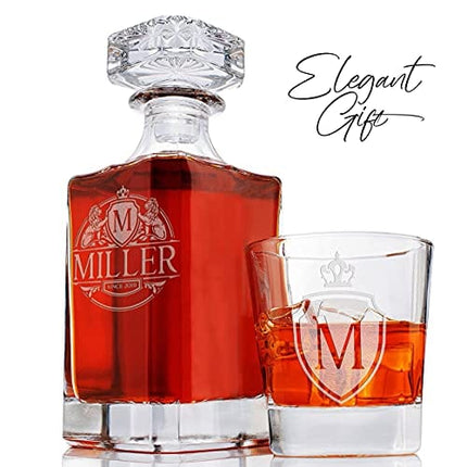 Personalized 5 pc Whiskey Decanter Set - 9 Design Options - Limited Edition, Custom Liquor Decanter | 25 Oz, 750ml Liquor Decanter w/ 4pcs Whiskey Glass Set #1