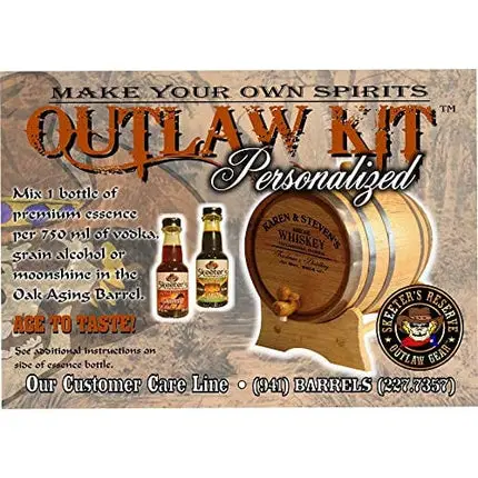Personalized Rum Making Kit (100) - Create Your Own Spiced Rum - The Outlaw Kit from Skeeter's Reserve Outlaw Gear - MADE BY American Oak Barrel - (Oak, Black Hoops, 2 Liter)