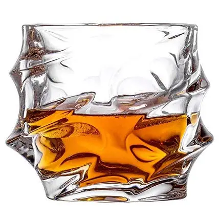Amlong Crystal Lead-Free Double Old Fashioned Crystal Whiskey Glass - Twist Stylish Design – Perfect for Scotch, Bourbon, Cognac and Cocktail Glasses, 11 oz, Set of 4 With Gift Box