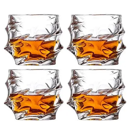 Amlong Crystal Lead-Free Double Old Fashioned Crystal Whiskey Glass - Twist Stylish Design – Perfect for Scotch, Bourbon, Cognac and Cocktail Glasses, 11 oz, Set of 4 With Gift Box