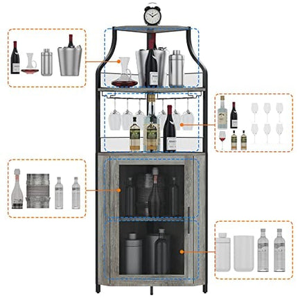 Amyove Corner Bar Cabine, Wine Cabinet with Removable Shelves (Grey)
