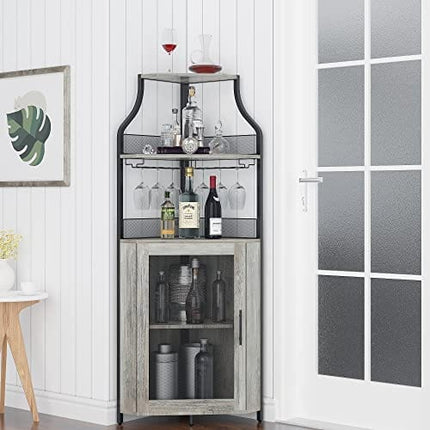 Amyove Corner Bar Cabine, Wine Cabinet with Removable Shelves (Grey)