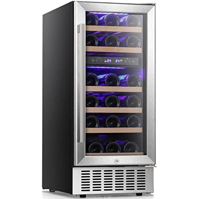 Antarctic Star 15" Wine Cooler Under Counter Beverage Refrigerator Beer Mini Fridge 28 Bottles Dual Zone Built-in Freestanding Stainless Steel Double-Layer Tempered Digital Temperature Memory Function Glass Door