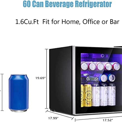 Antarctic Star Mini Fridge Cooler - 75 Can Beverage Refrigerator Glass Door for Beer Soda or Wine – Glass Door Small Drink Dispenser Machine Clear Front Removable for Home, Office or Bar, 1.6cu.ft.