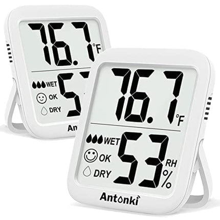 Antonki Room Thermometer Indoor Hygrometer, Humidity Gauge, Humidity Meter, Digital Temperature and Humidity Monitors for Home, Baby Room, Terrarium, Incubator, Greenhouse - 2 Pack