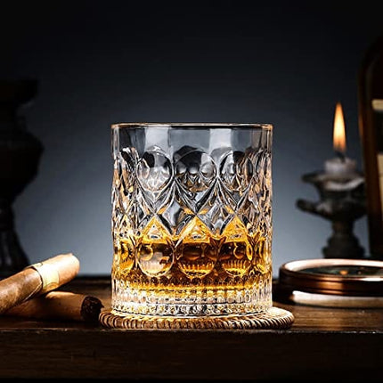Aoeoe Whiskey Glasses Set of 4, 11 OZ Old Fashioned Glasses, Bourbon Glasses, Premium Scotch Glasses, Rocks Glasses, Cocktail Glasses, Clear Rum Glasses, Bar Glasses, Whiskey Glasses for Men