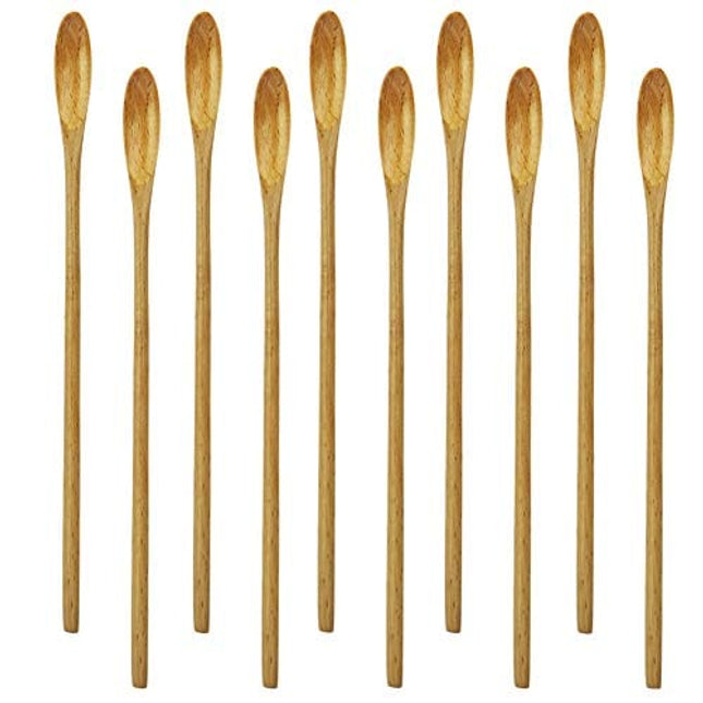 AOOSY Mixing Spoons, 10 x Cocktail Spoons, Swizzle Sticks for Drinks, Multifunctional 7.96 inches Natural Beech Wood Long Handle Drink Spoons Cocktail Stirrer Sticks Mixing Bar Spoon