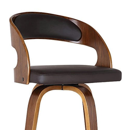 Armen Living Shelly 26" Counter Height Barstool in Brown Faux Leather and Walnut Wood Finish