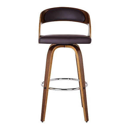 Armen Living Shelly 26" Counter Height Barstool in Brown Faux Leather and Walnut Wood Finish