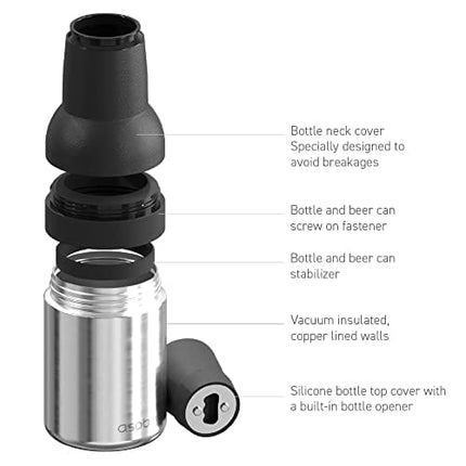 Asobu Frosty Beer 2 Go Vacuum Insulated Double Walled Stainless Steel Beer Can and Bottle Cooler with Beer Opener Eco Friendly and Bpa Free (Silver)