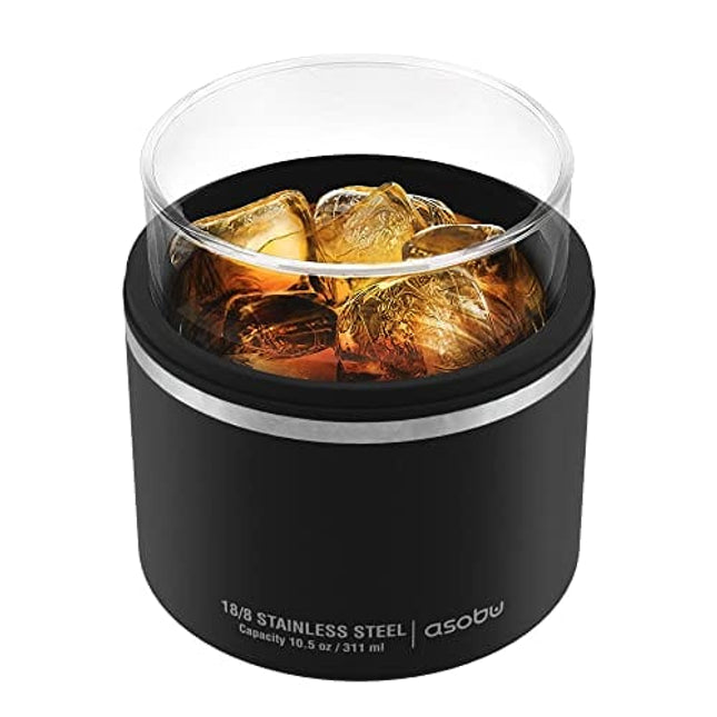asobu Whiskey Glass with Insulated Stainless Steel Sleeve, 10.5 ounces (Black)