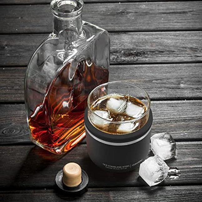 asobu Whiskey Glass with Insulated Stainless Steel Sleeve, 10.5 ounces (Black)
