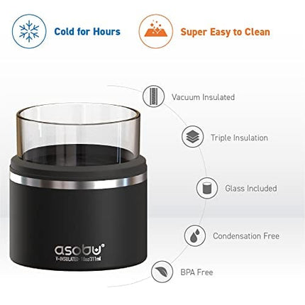 asobu Whiskey Glass with Insulated Stainless Steel Sleeve, 10.5 ounces (Black)
