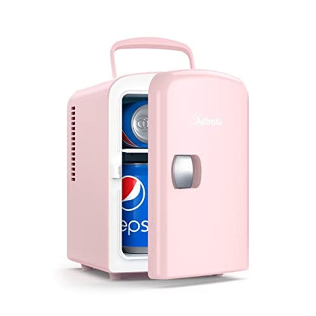 AstroAI Mini Fridge, 4 Liter/6 Can AC/DC Portable Thermoelectric Cooler and Warmer Refrigerators for Skincare, Beverage, Food, Home, Office and Car, ETL Listed (Pink)